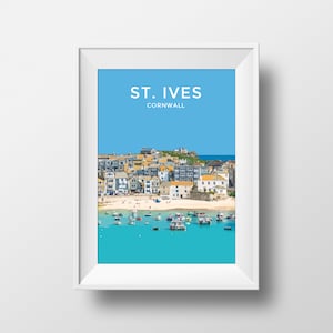 St Ives Art Print | Cornwall | Travel Poster | Gift | Nautical | Seaside | Coastal Illustration | Gift | Wall Art | Home Decor | Valentines