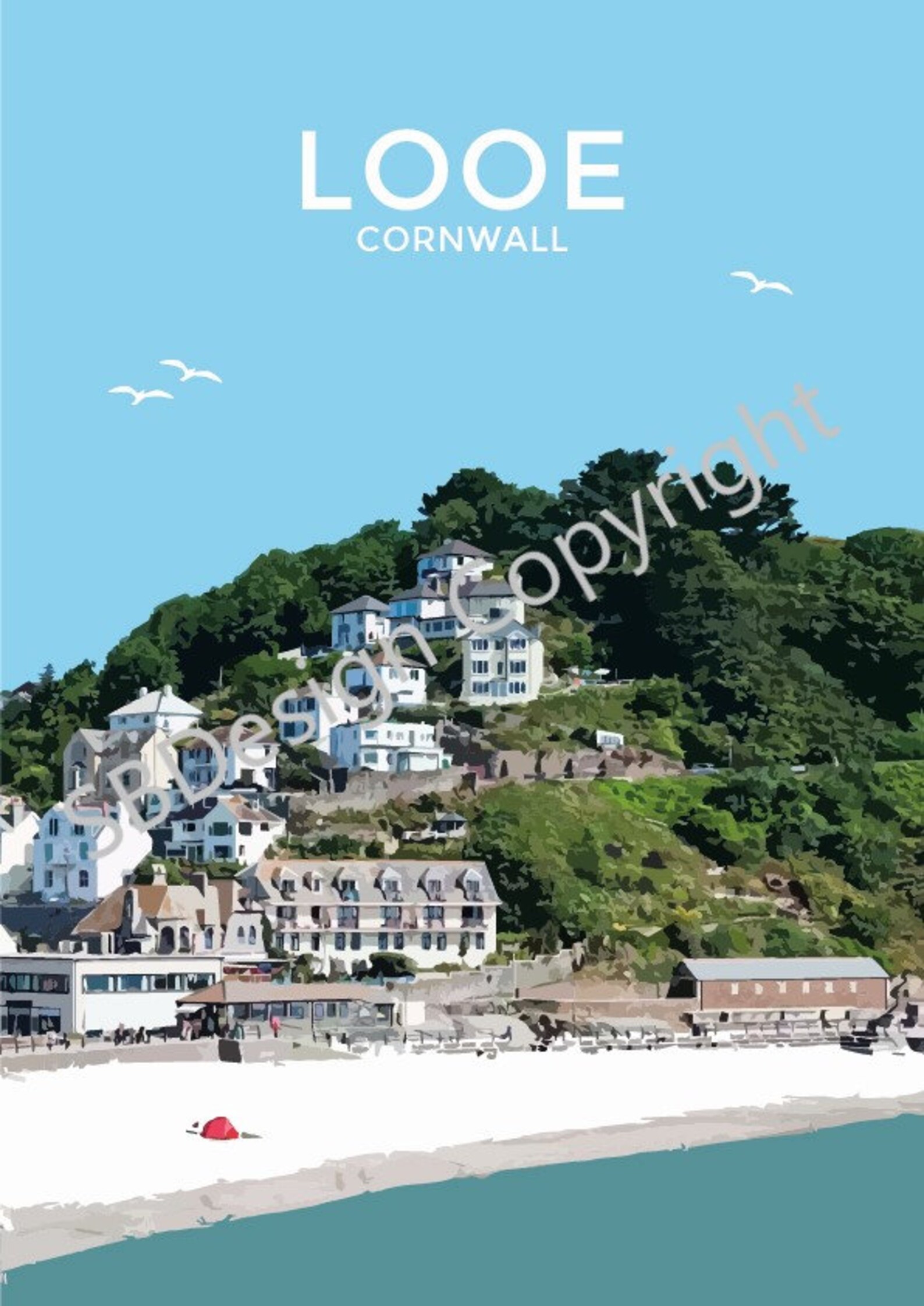 Looe Art Print Cornwall Art Print Travel Poster Nautical Seaside