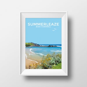 Bude Art Print | Summerleaze Beach | Cornwall | Travel Poster | Nautical | Seaside | Beach | Coastal | Wall Art | New Home |