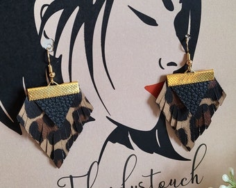 Pendientes de piel sintética, pendientes de piel sintética con estampado de leopardo, pendientes de estampado animal, regalo para ella
