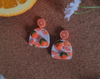 Orange Fruit Dangle Earring | Clay Earrings | Orange Earrings