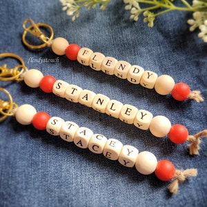 Personalized Keychain/ Gift for her/ Mom Gift/ Wood Beaded Keychain/ Backpack Accessory/ Purse Charm/ Car Keychain/ Diaper Bag Charm