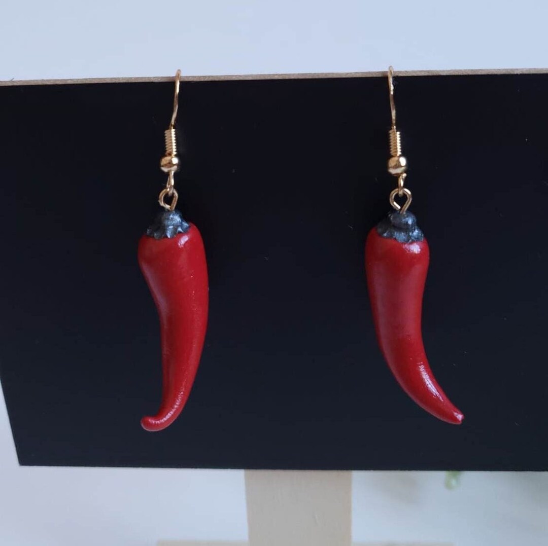 Red Hot Chili Pepper, Pepper Earrings, Chili Earrings, Polymer Clay
