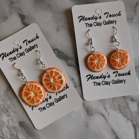 Orange Earrings, Polymer Clay Charms, Food Earrings, Kawaii