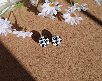 Houndstooth Earrings, Classic Stud Earrings, Black and White Stud Earrings, Clay Earrings