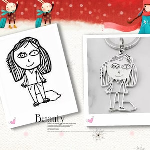 Kids Artwork Necklace, Children Art Jewelry, Children&#39;s Drawing Necklace, Wife Gift, Mother&#39;s Day Gift, Personalized Children&#39;s Mom Gift