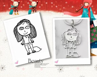 子供の絵が刻まれたネックレス、ニッケルシルバーペンダント