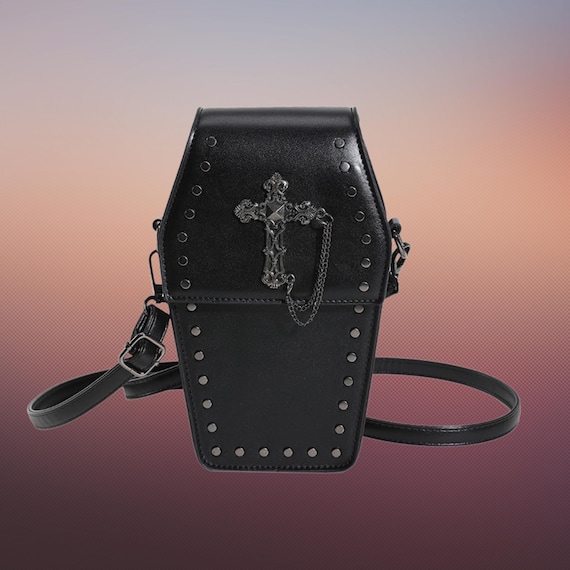 Gothic Skull Coffin Cross Crossbody Bag, Punk Rock Goth  display picture 1