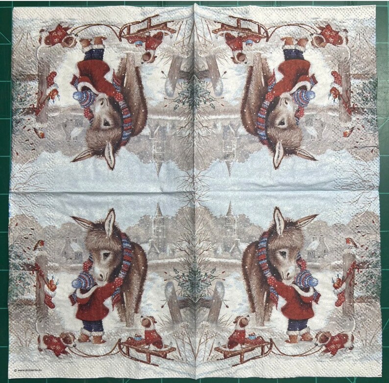Christmas Donkey Napkins Winter Snow Scene Napkins Winter Etsy