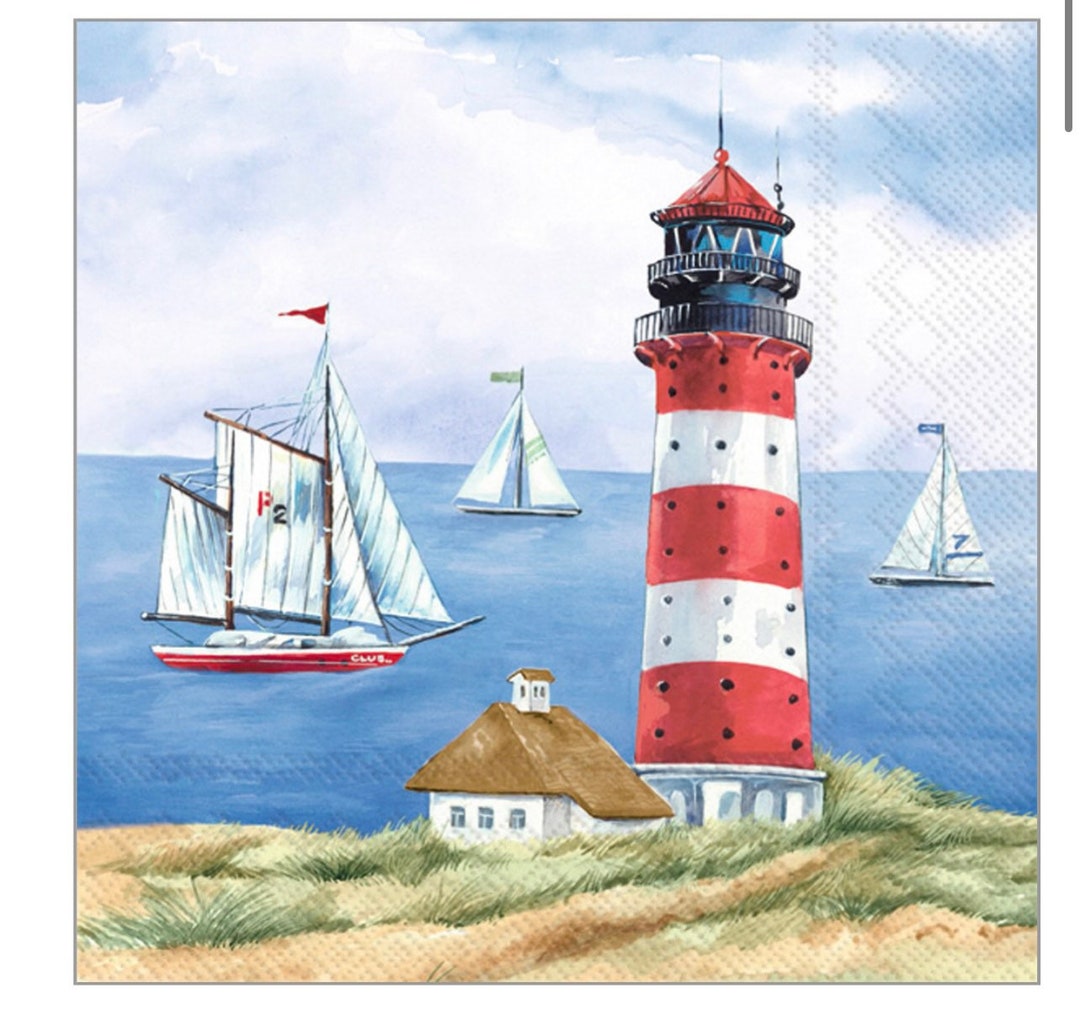 Lighthouse Napkins Beach Coastal Napkins Decoupage Napkins Etsy