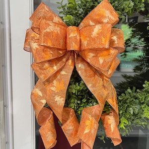 XL Handmade Orange & Gold Fall Leaf Bow: Wreath, Lantern Decor (12 x 20 Inches)
