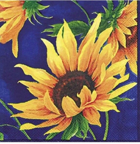 Blue Sunflower IHR Napkins Sunflower Napkins Decoupage Etsy