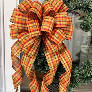 XL Large  Handmade Fall or Halloween Plaid Wreath Bow Decor