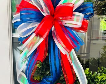 Handmade Patriotic Bow: Red, White & Blue, 4th of July Decor
