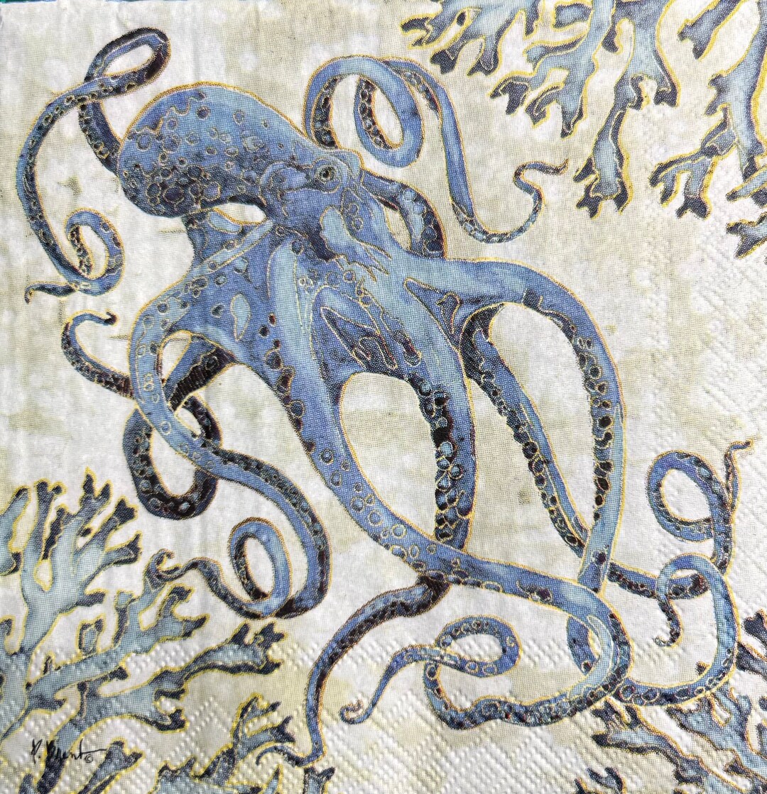 Octopus Napkins Beach Coastal Napkins Decoupage Napkins Etsy
