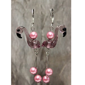 Edelstahl Ohrringe Ohrhänger Flamingo Pink Lampwork Handarbeit #L096
