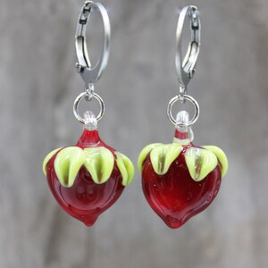 Strawberry Stainless Steel Earrings Earrings Beads Lampwork Fruits Summer #L067