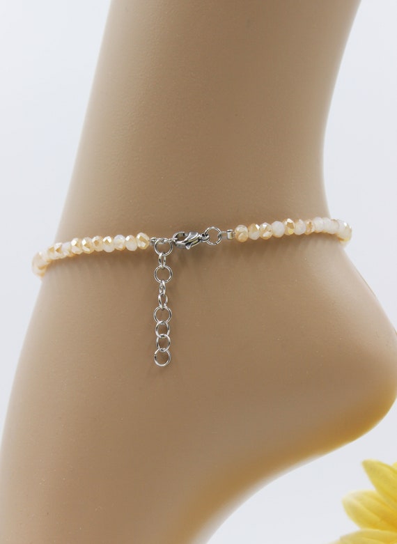Bracelet De Cheville En Acier Inox Avec Perles Verre Oiseaux Robin - Multicolore, Fait Main