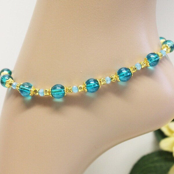 Gold Anklet Foot Chain Turquoise Beach Summer Size XL#KA022