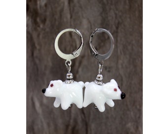 Glass Stainless Steel Earrings Earrings Lampwork Comic Polar Bear Bears Christmas White Beads #L005