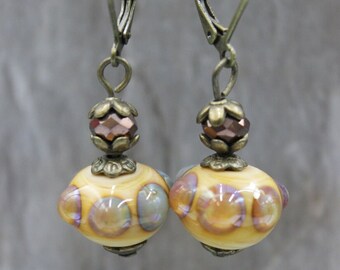 Bronze Ohrringe Ohrhänger Perlen Boho Vintage Hippie Lampwork #I040