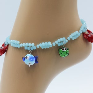 Anklet Stainless Steel Lampwork Beads Cancer Fish Turtle Beach #JA027