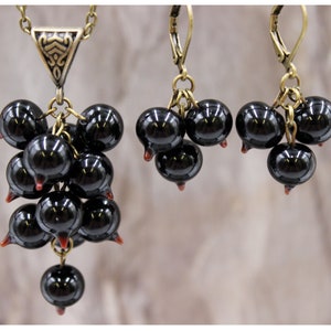 Sieraden Set Herfst Krenten Zwart Lampwerk Parels Vintage Fruit #E059