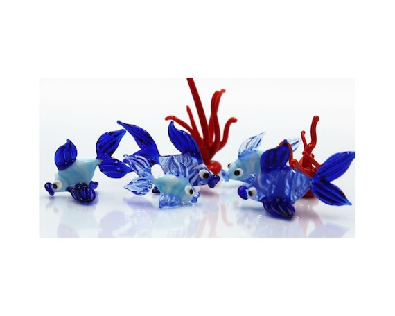 Glasdekoration Ensemble Fische Koralle Glastiere Tiergruppe Mundgeblasen 7 tlg