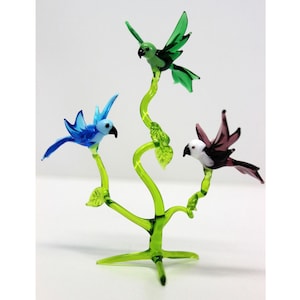 Glass decoration bird vine with 3 colorful birds mouth-blown handmade