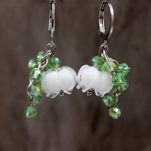 Earrings Lily of the Valley Flowers Earrings Lampwork Beads Stainless Steel Boho #L069