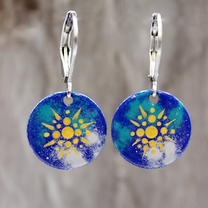 Oorbellen Oorbellen Koud Emaille Boho Hippie Rond Blauw Rvs #C038