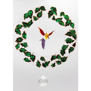 Sun Catcher Window Decoration Bird Hummingbird Mouth Blown Hand Painted Leaves