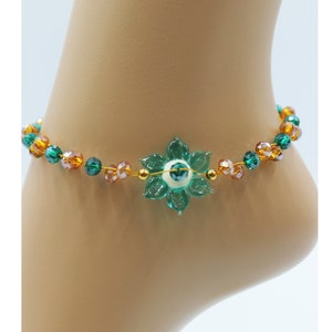 Stainless Steel Gold Colors Anklet BaseChain Autumn Pearls Flower Petrol #K077