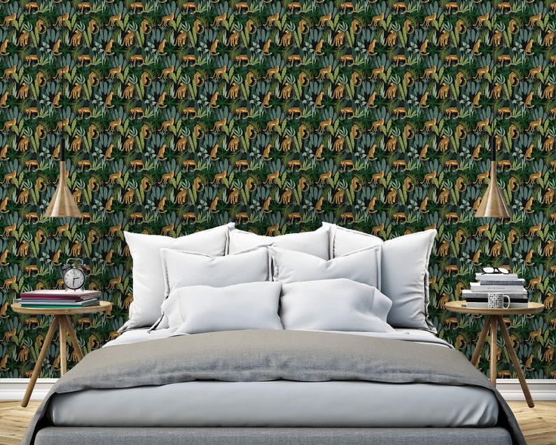 Leopards Peel and Stick Amovable Green Wallpaper Leopard | Etsy