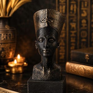 Nefertiti Bust, Egyptian Queen, 15 cm, Ancient Egyptian Statue, Black and Gold, Pharaonic Sculpture, Luxury Egyptian Decoration, Egyptian Gift