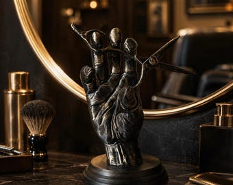 Barber's Hand Sculpture 17 cm, Hand with Scissors Statue, Black Bronze, Hair Salon Decoration, Barber Gift
