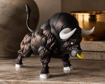 Decorative Bull 18cm – Black Bronze Bull Sculpture, Powerful Animal Statue, Office Decoration, Modern Art, Gift for Men, Luxury Style