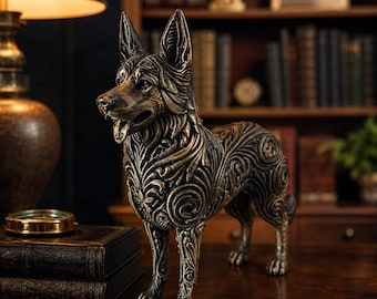 German Shepherd Statue 14 cm, Black Bronze Dog Sculpture, Decorative Dog Figurine, German Shepherd Gift, Animal Decor