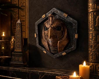 Horus Wall Decoration 21 cm, Black Bronze Egyptian Falcon Head, Ancient Egyptian Sculpture, Luxury Pharaonic Wall Art