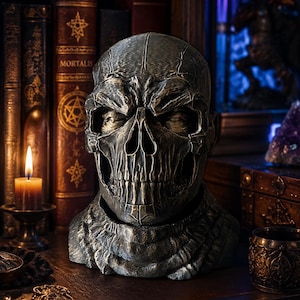 23cm Warrior Skull Headphone Stand – Skull Headphone Stand – Black Bronze Gothic Statue – Gaming Decor