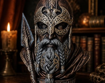Odin Viking Bust 24 cm, Norse God Statue, Scandinavian Mythology Sculpture, Viking Decoration, Pagan Fantasy Gift