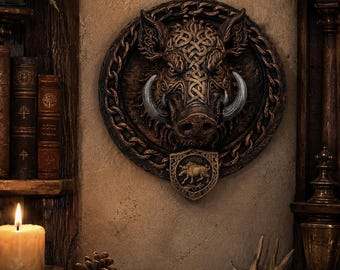 Celtic Boar Wall Decoration, Animal Wall Trophy, Black Bronze Boar Sculpture, Rustic Viking Decor, Hunter's Gift