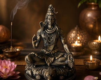 Shiva Meditation Statue 13 cm, Black Bronze Hindu Sculpture, Spiritual Yoga Decor, Shiva God Figurine, Zen Gift