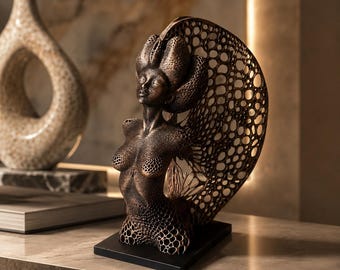 Sculpture of a Woman Muse, 15 cm, Abstract Statue with Bronze Effect, Organic Design Decoration, Modern Art Deco, Original Decorative Gift