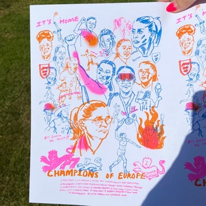 A4 Risograph Print: EUROPEAN CHAMPIONS! Women’s Euros 2022 Lionesses England Football Team