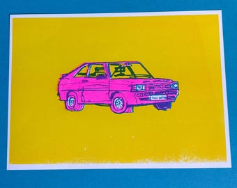 AUDI Quattro Car A5 risografia - stampa illustrata a 3 colori
