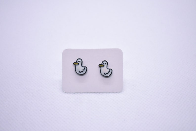 Funky Duck Stud Earrings, Handmade Kawaii Jewelry, Unisex Quirky Duck Earrings, image 2