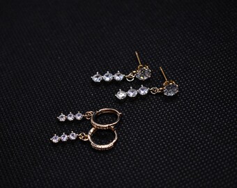 Shiny Crystal Studs Hoops Earrings, Handmade Jewelry, Elegant Earrings Gift