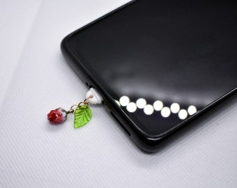 Mini Strawberry Phone Dust Plug, Cute Phone Charm Accessories, iPhone Android Dust Plugs