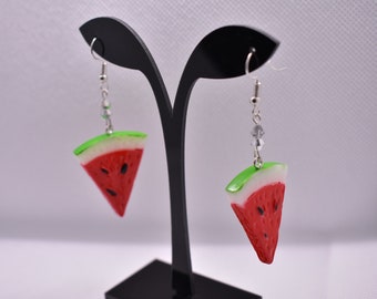 Quirky Watermelon Dangle Earrings, Clip-on Option Available